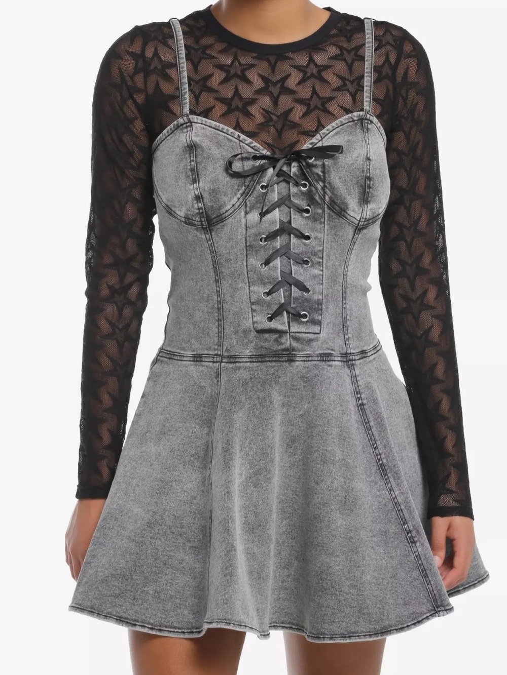 Grey Denim Mini Dress with Spaghetti Straps
